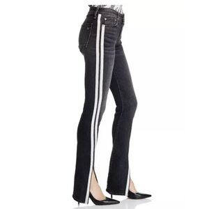Rag & Bone Cate Mid-Rise Flare Jeans Dark Gray Racing Stripe Split Hem Size 31